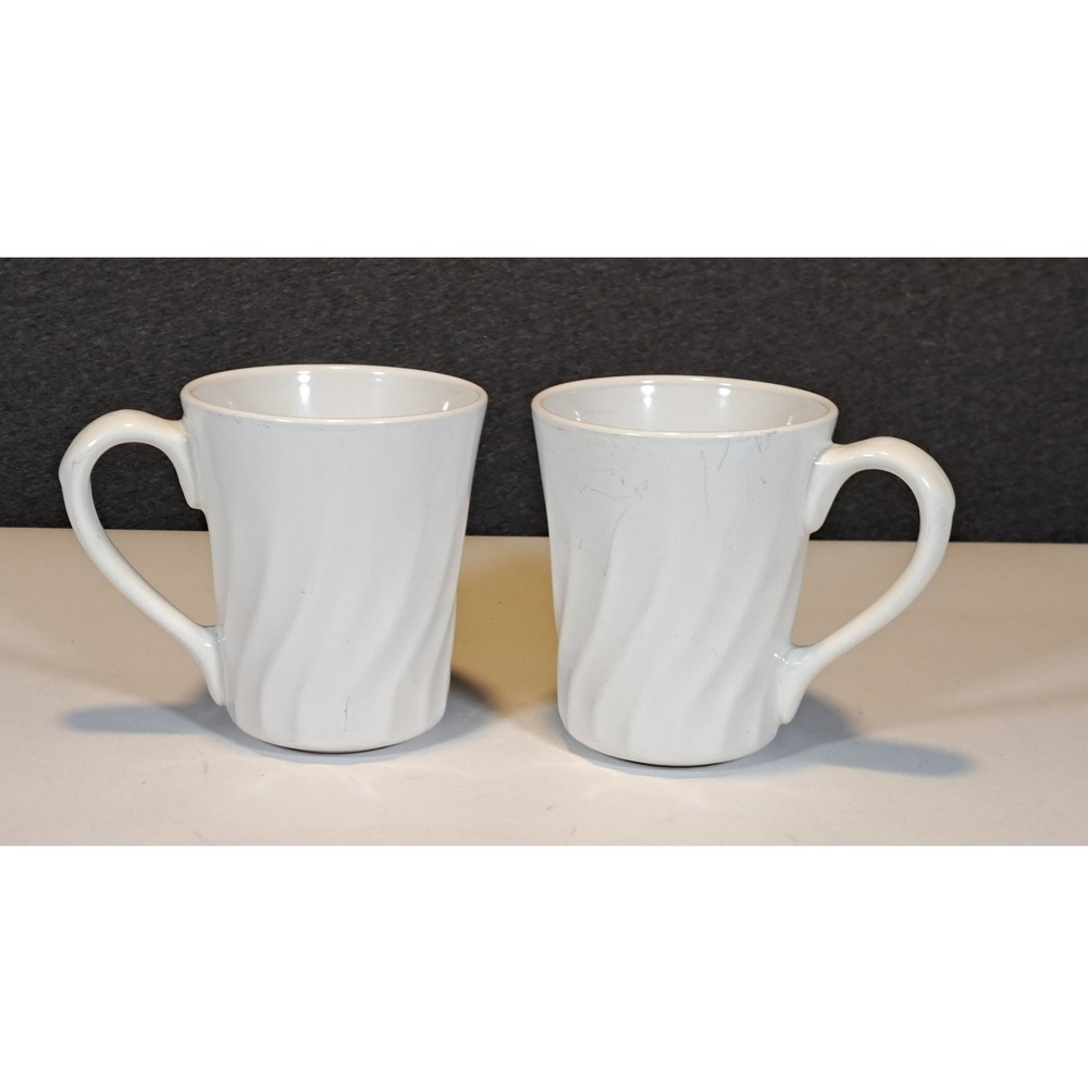 Corelle Coordinates White Stoneware Swirl Coffee Mugs Set of 2 Ribbed Texture